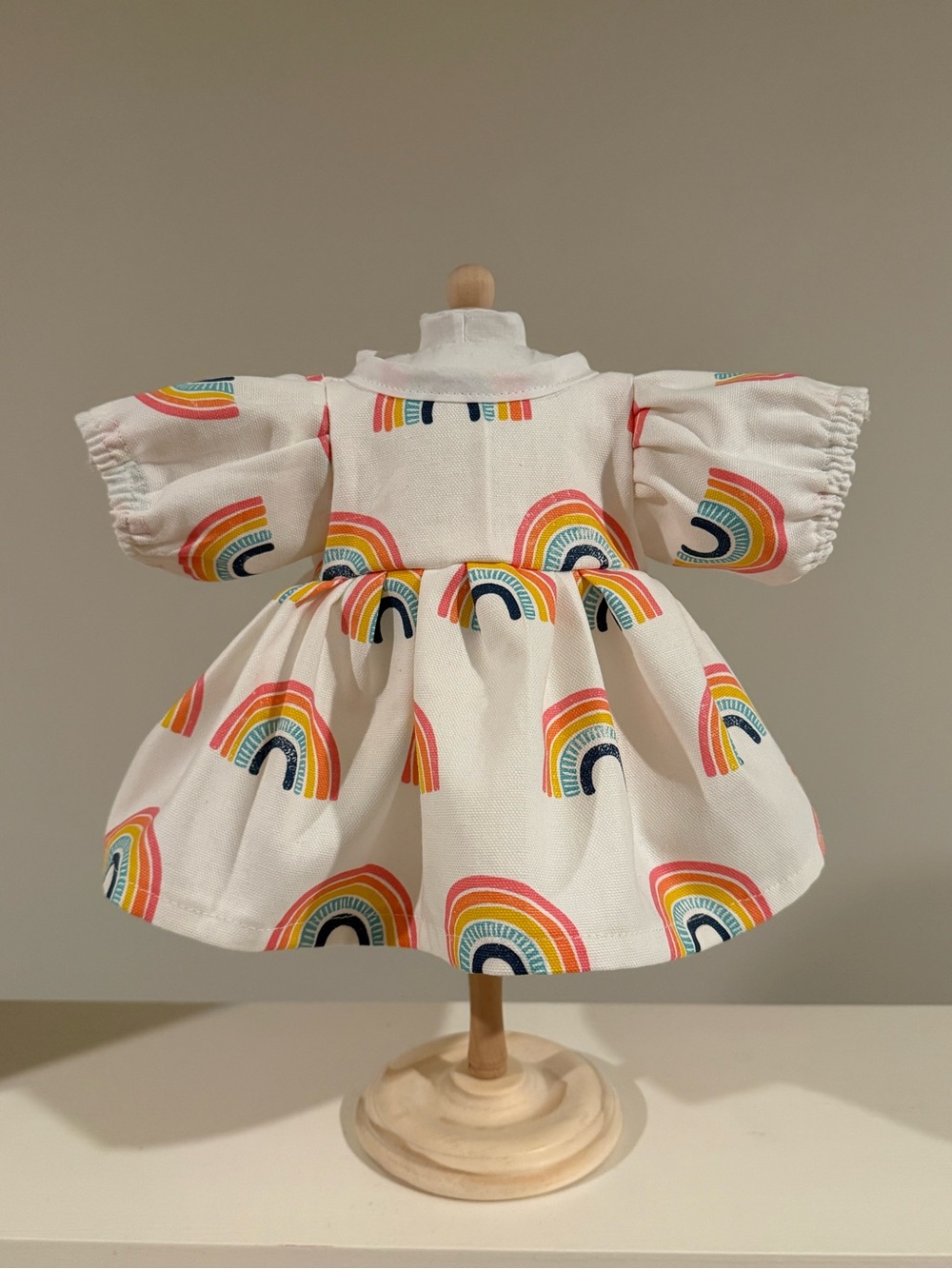 Handmade Cabbage Patch Kids Dress, Fits 16” Doll Rainbow Print Puff Sleeve
